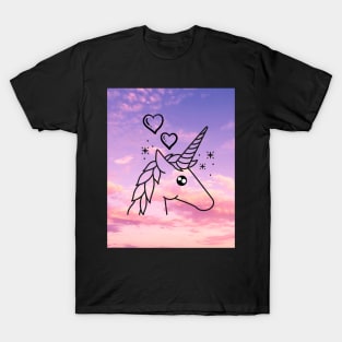 Unicorn With Pink & Purple Sky & Clouds T-Shirt